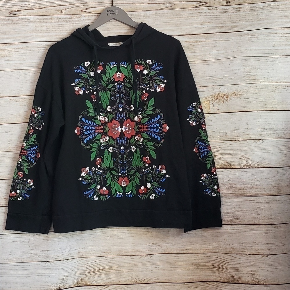Zara Floral Printed Hoodie Size S